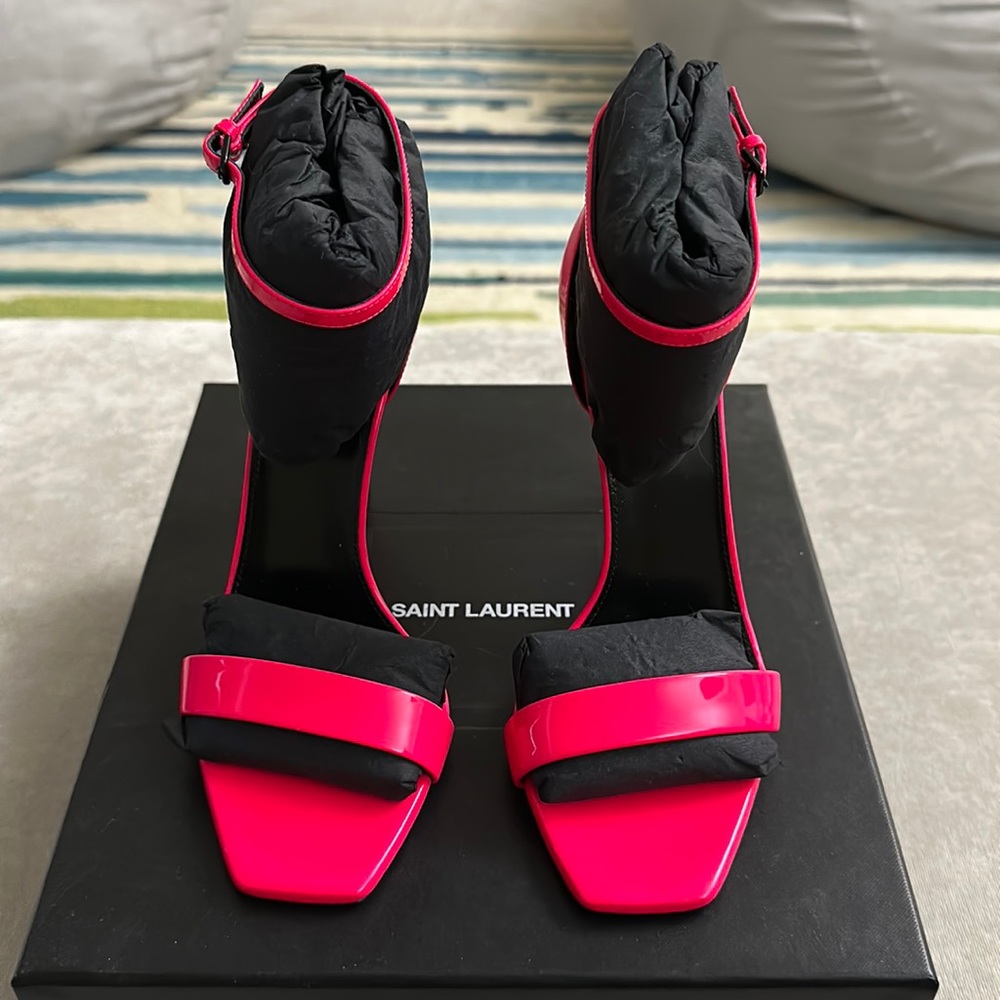 Neon fluorescent fluro pink YSL amber 105 sandals heels